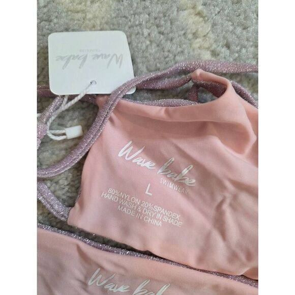 Wave Babe Light Pink Shimmer Bikini L NWT - Picture 8 of 8